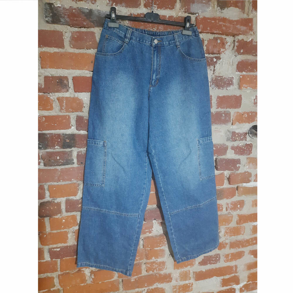 Damskie jeansowe typu baggy na gumce Spodnie (stan nowy)