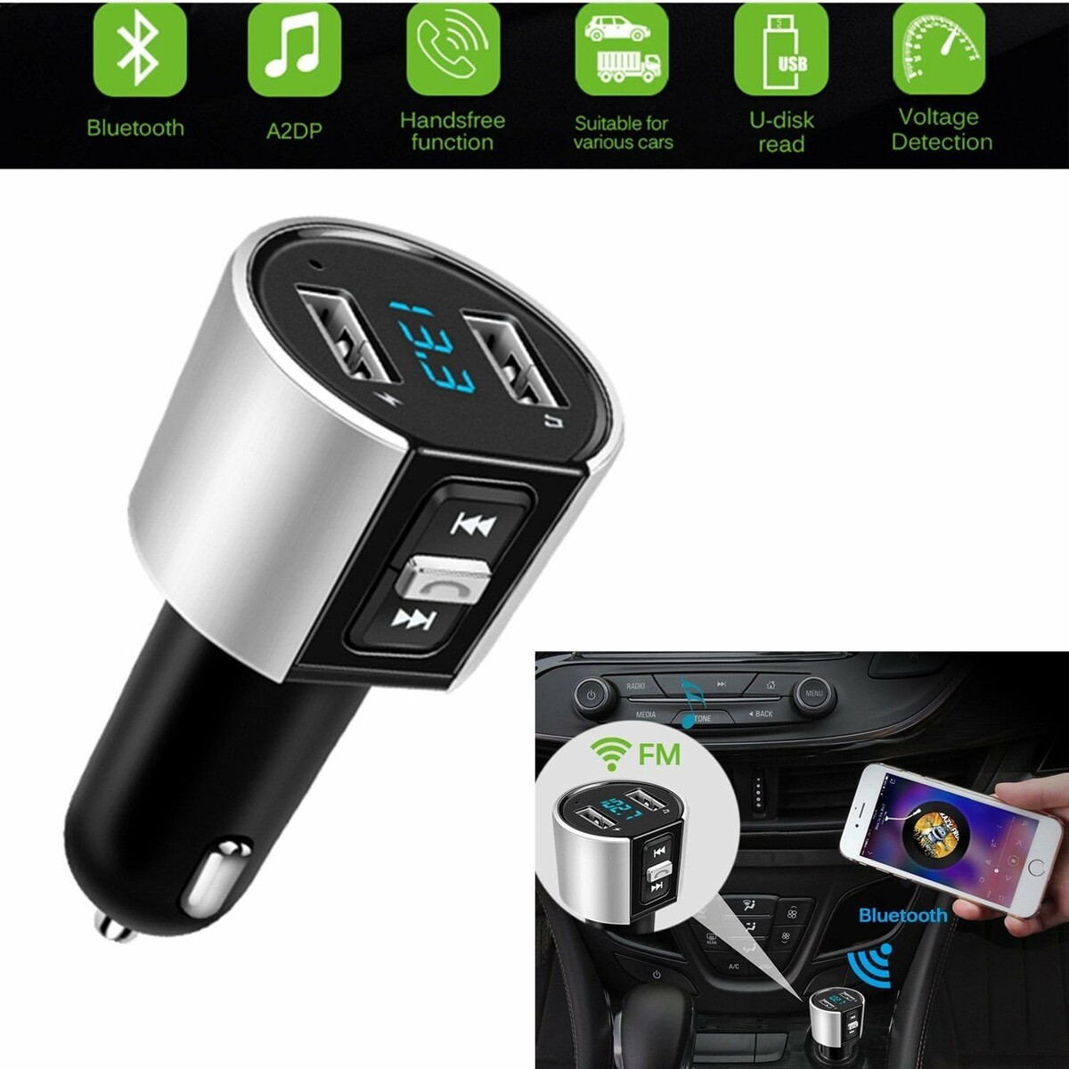 Transmiter samochodowy FM MP3 2-porty USB (używany)