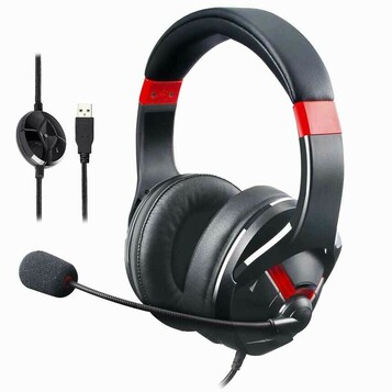 AmazonBasics – przewodowe słuchawki gamingowe czerwone