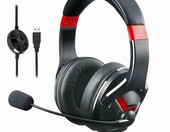 AmazonBasics – przewodowe słuchawki gamingowe czerwone – zdjęcie 1