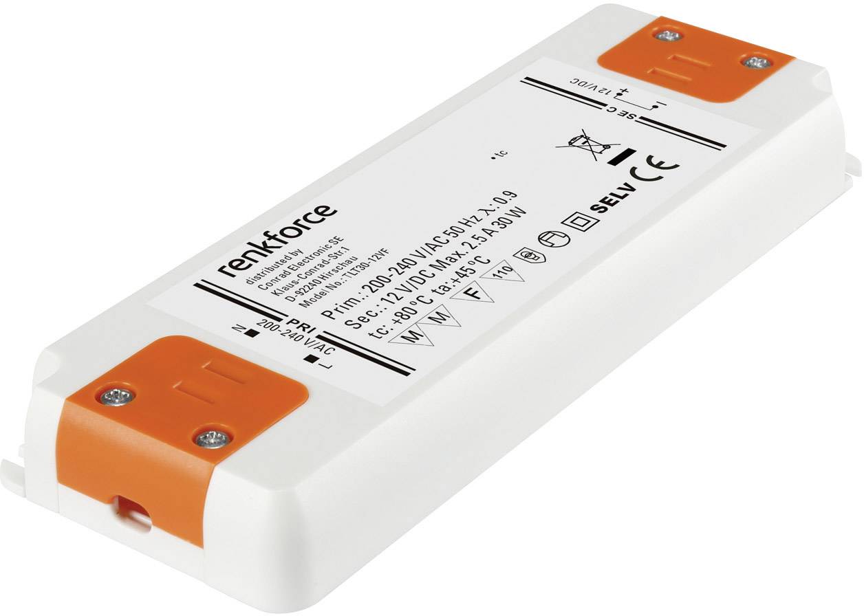 Transformator 0.5-30W 12VDC 2500mA Renkforce TLT30-12VF