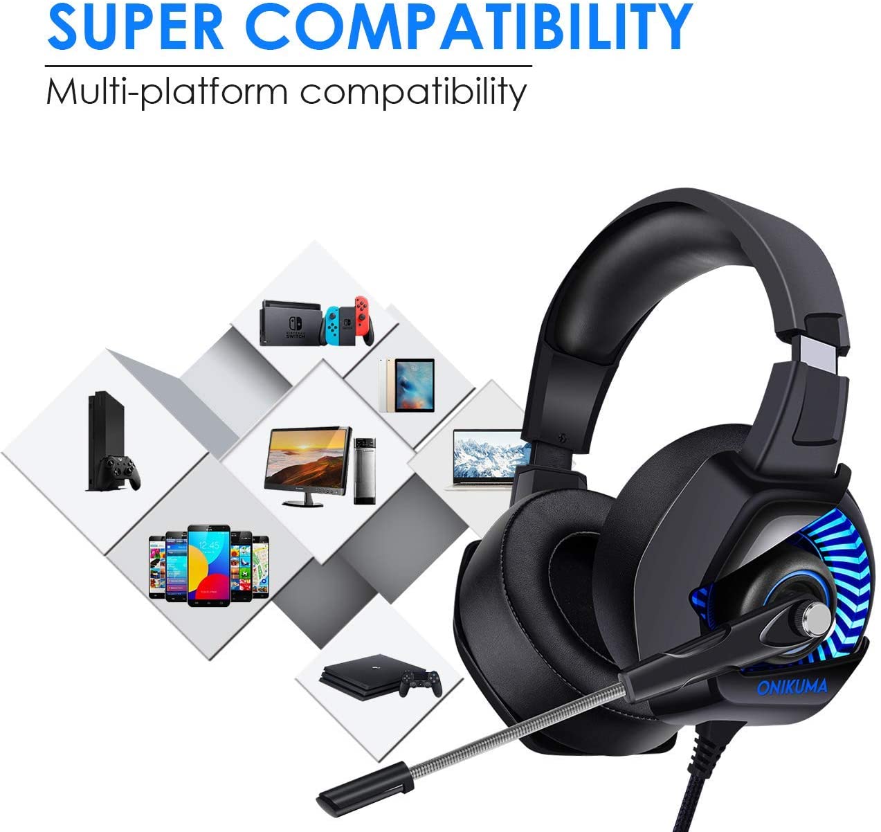 Słuchawki nauszne Onikuma K6 Blue PS4 Xbox One Nintendo PC 7.1