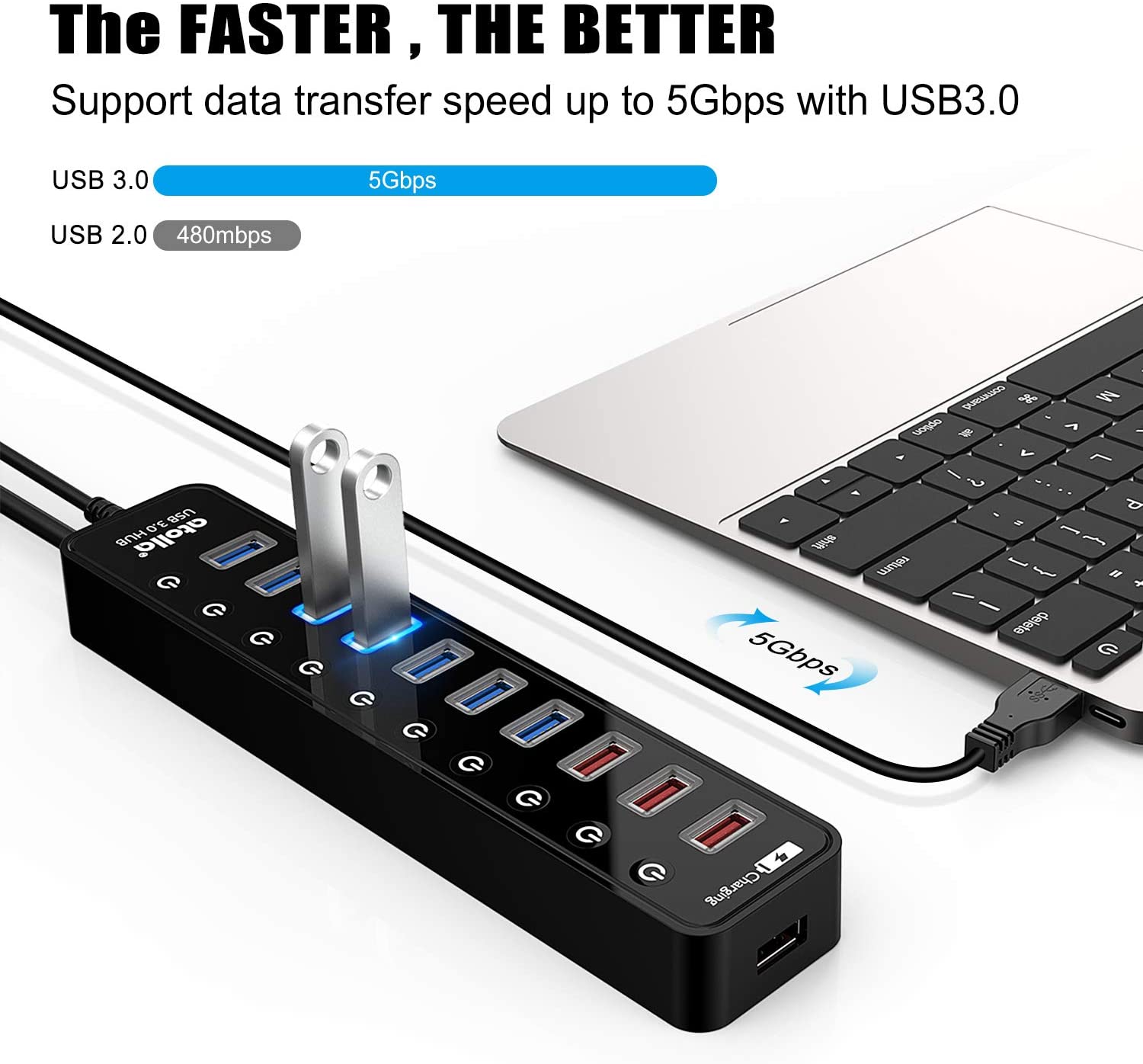 Rozgałęźnik HUB 11x USB + 4 porty Fast Charge 2.4A Atolla