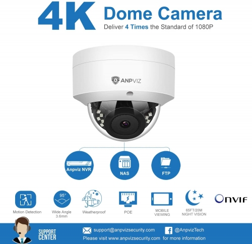 Kamera kopułowa zewnętrzna IP Anpviz 8MP 4K POE  IR 30M IP66 H.265