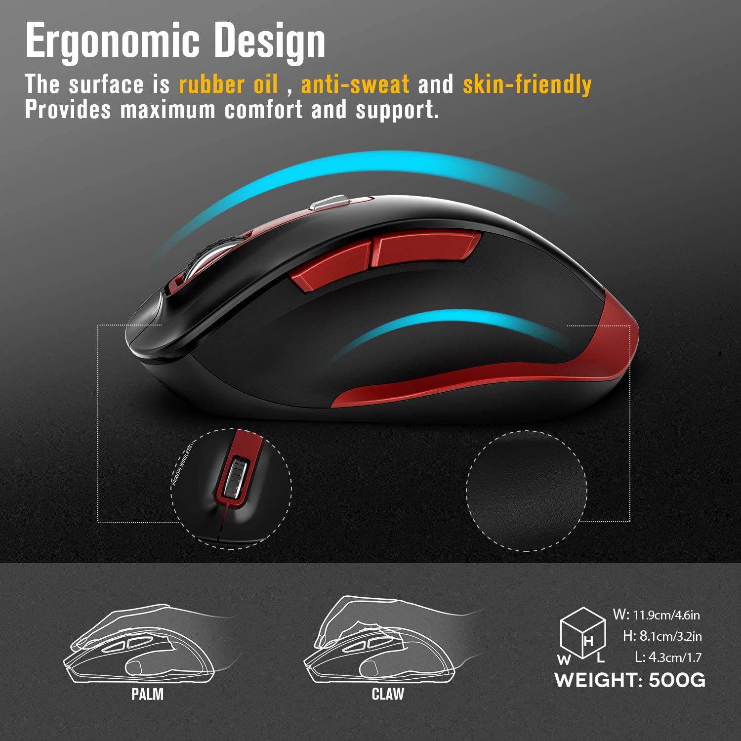 Mysz bezprzewodowa optyczna ergonomiczna TedGem USB