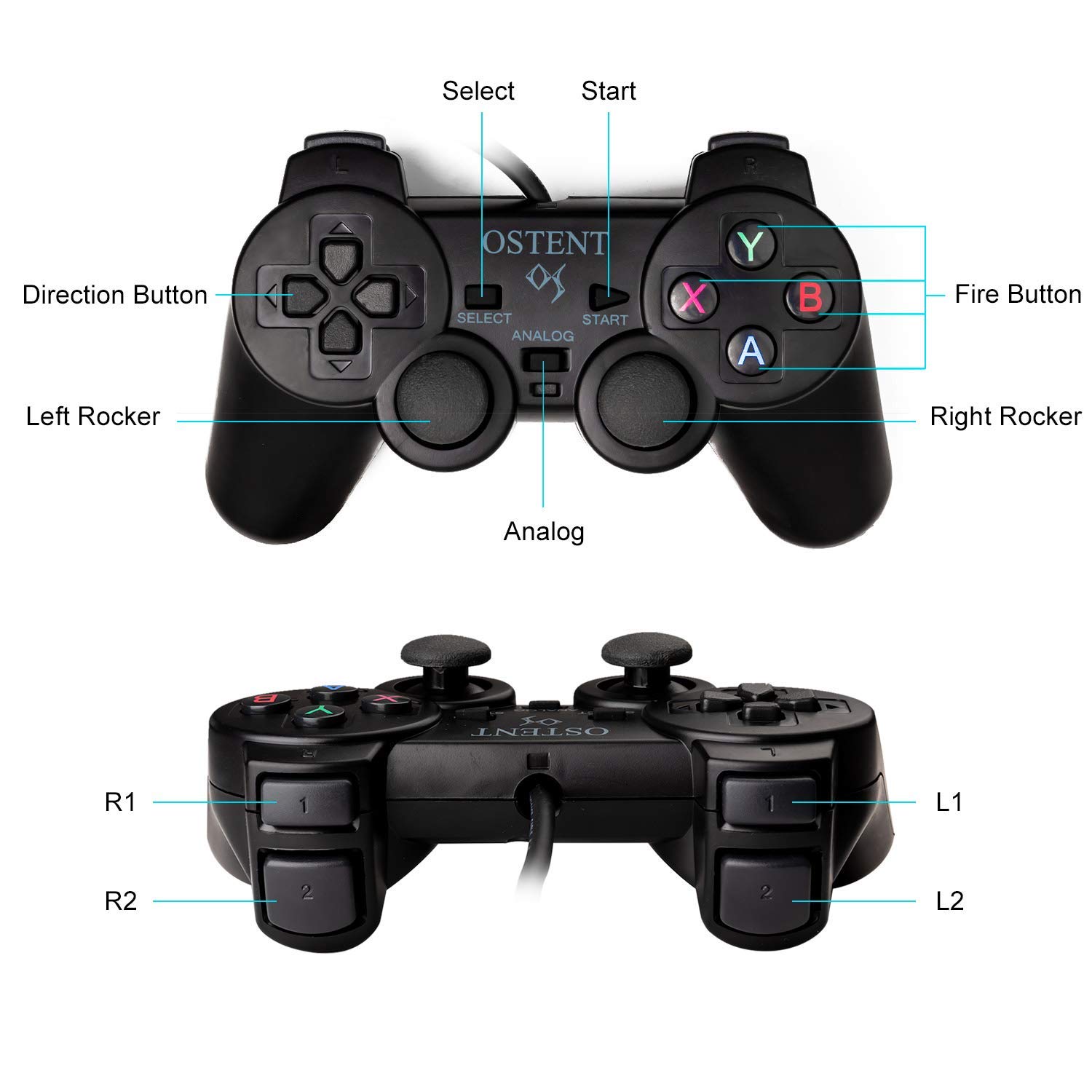 Przewodowy kontroler pad OSTENT do PS2 PS1 PS One PSX Dual Shock