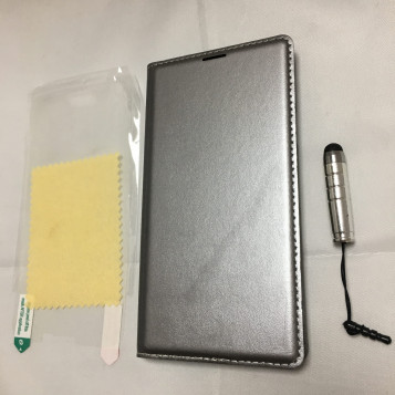 Etui futerał samsung galaxy S5 srebrny/szary imitacja skóry