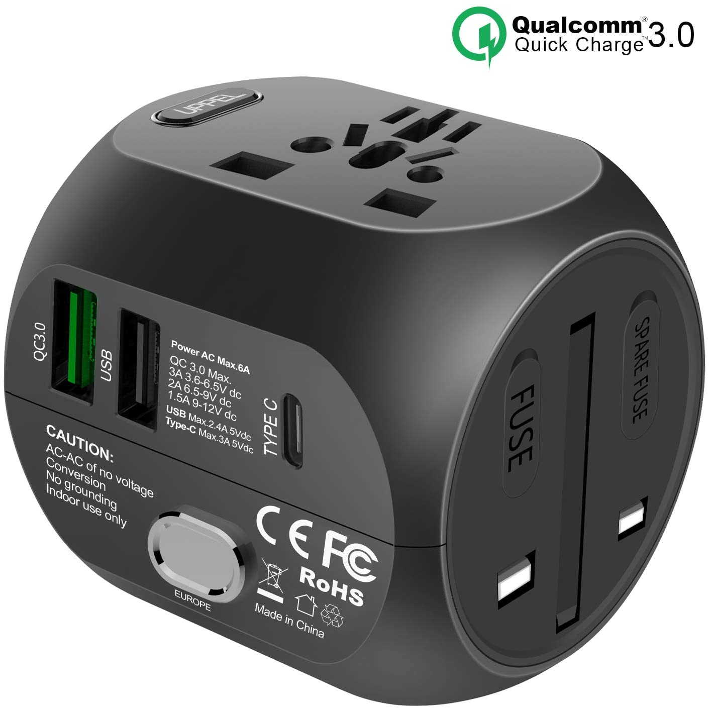 Adapter podróżny konwerter zasilacza UPPEL USB 3A Quick Charge 3.0