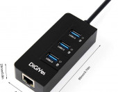 Hub 3-portowy koncentrator DiGiYes USB 3.0 z konwerterem RJ45 Gigabit – zdjęcie 4