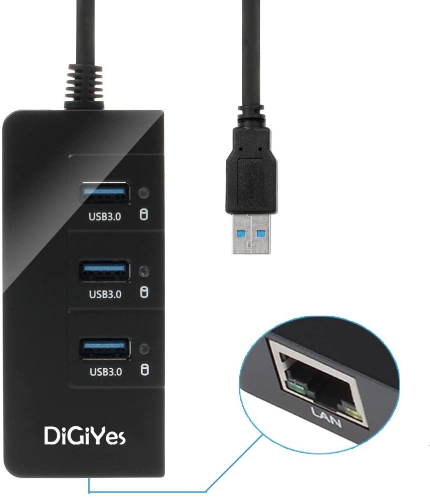 Hub 3-portowy koncentrator DiGiYes USB 3.0 z konwerterem RJ45 Gigabit