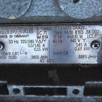 Silnik elektryczny Siemens 630W, stan: używany