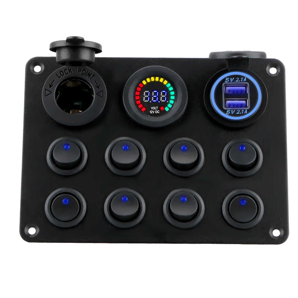 Panel przełączników do samochodu 2xUSB 4.2A 12V zapalniczka 8 przycisków