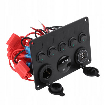 Panel przełączników do samochodu 2xUSB 4.2A 12V zapalniczka 5 przycisków