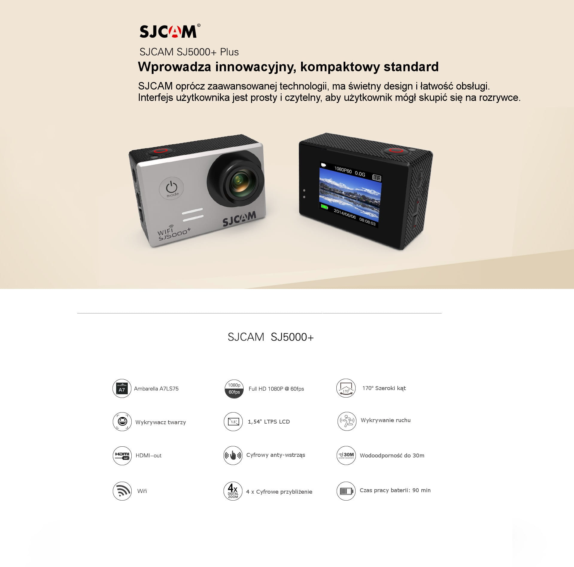 Kamera sportowa SJCAM SJ5000 PLUS LCD 1,54" 2K