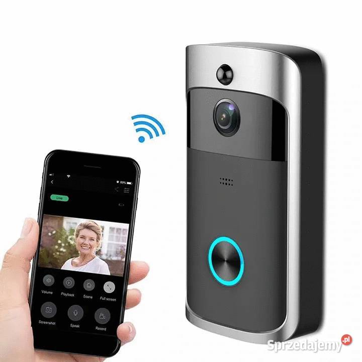 Wideodomofon domofon bezprzewodowa kamera HD WiFi iOS Android srebrny