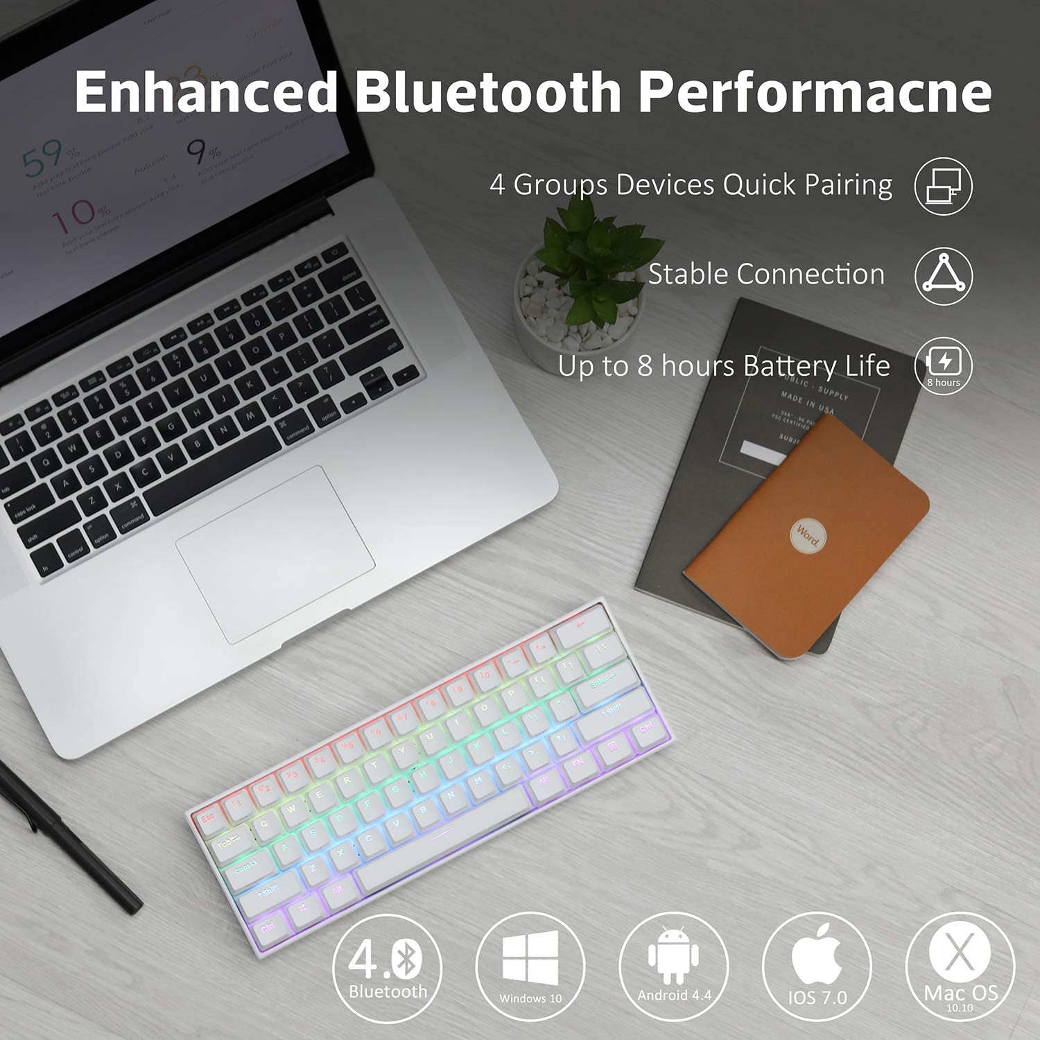 Klawiatura przewodowa mechaniczna gamingowa Obins Anne Pro 2 Brown Biała