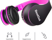 Słuchawki przewodowe dla dzieci BestGot BG6002 Czarno-różowe – zdjęcie 2
