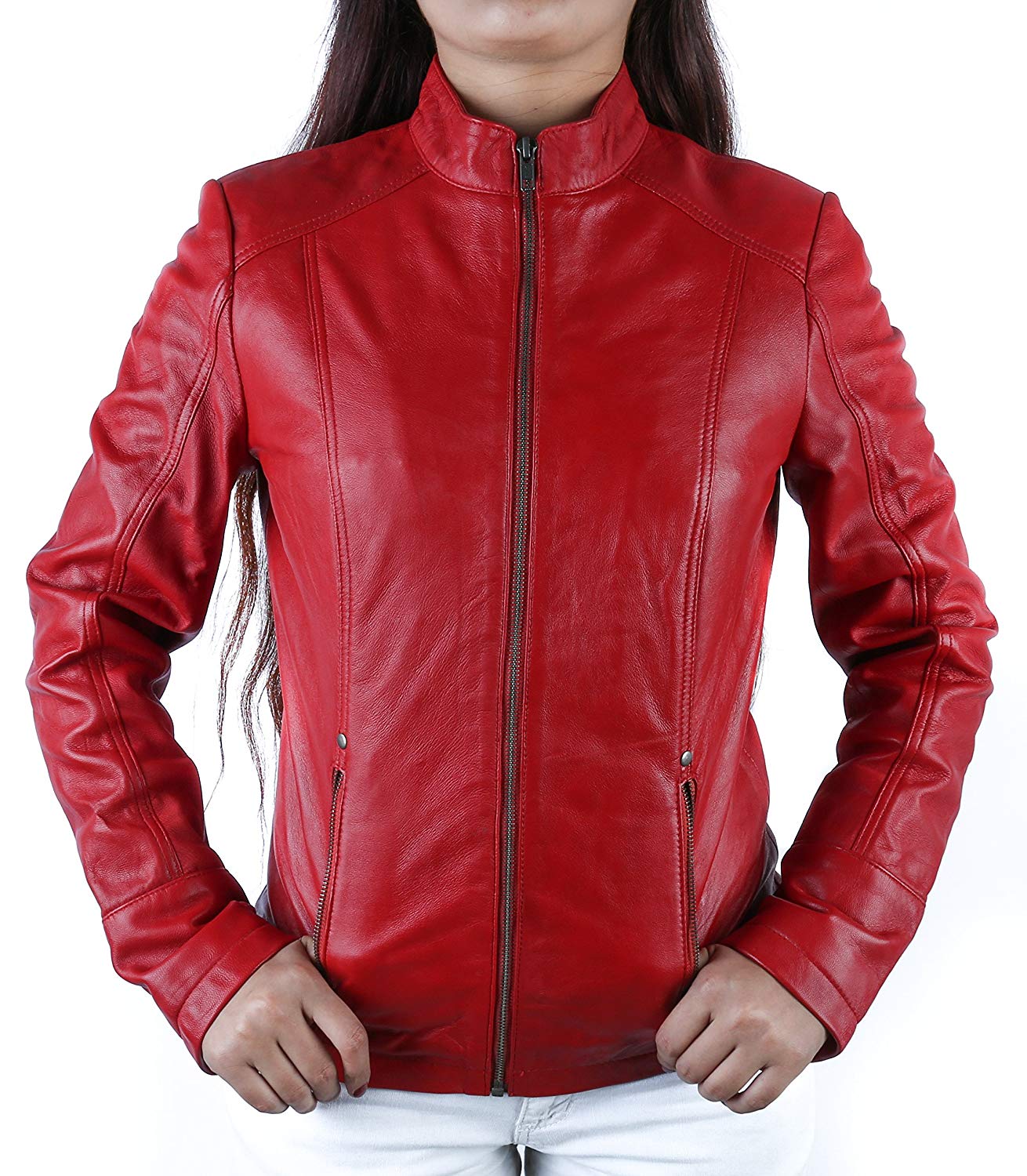 Urban leather modna skórzana kurtka damska czerwona M RT01