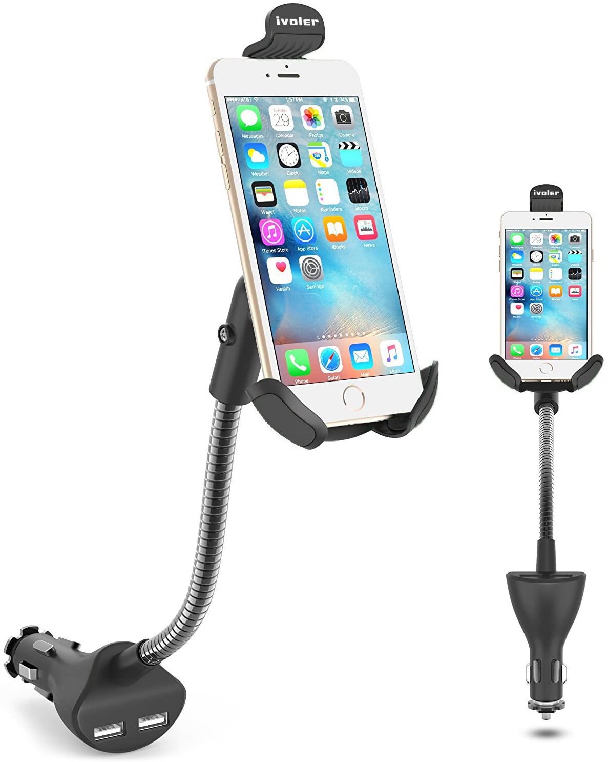 Samochodowy uchwyt na telefon z ładowarką ivoler 2xUSB