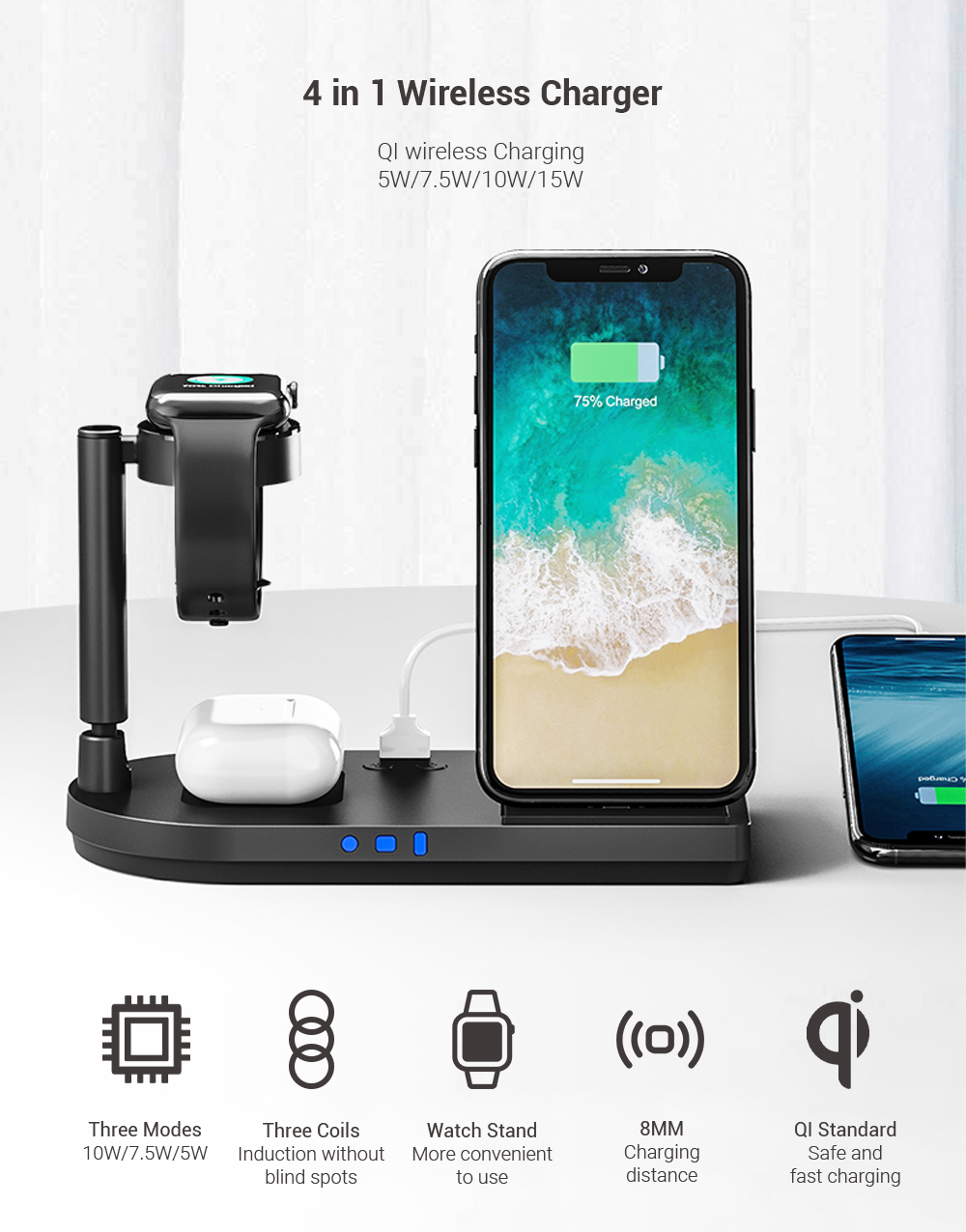 Bezprzewodowa stacja ładująca smartfon zegarek słuchawki Apple iPhone 12