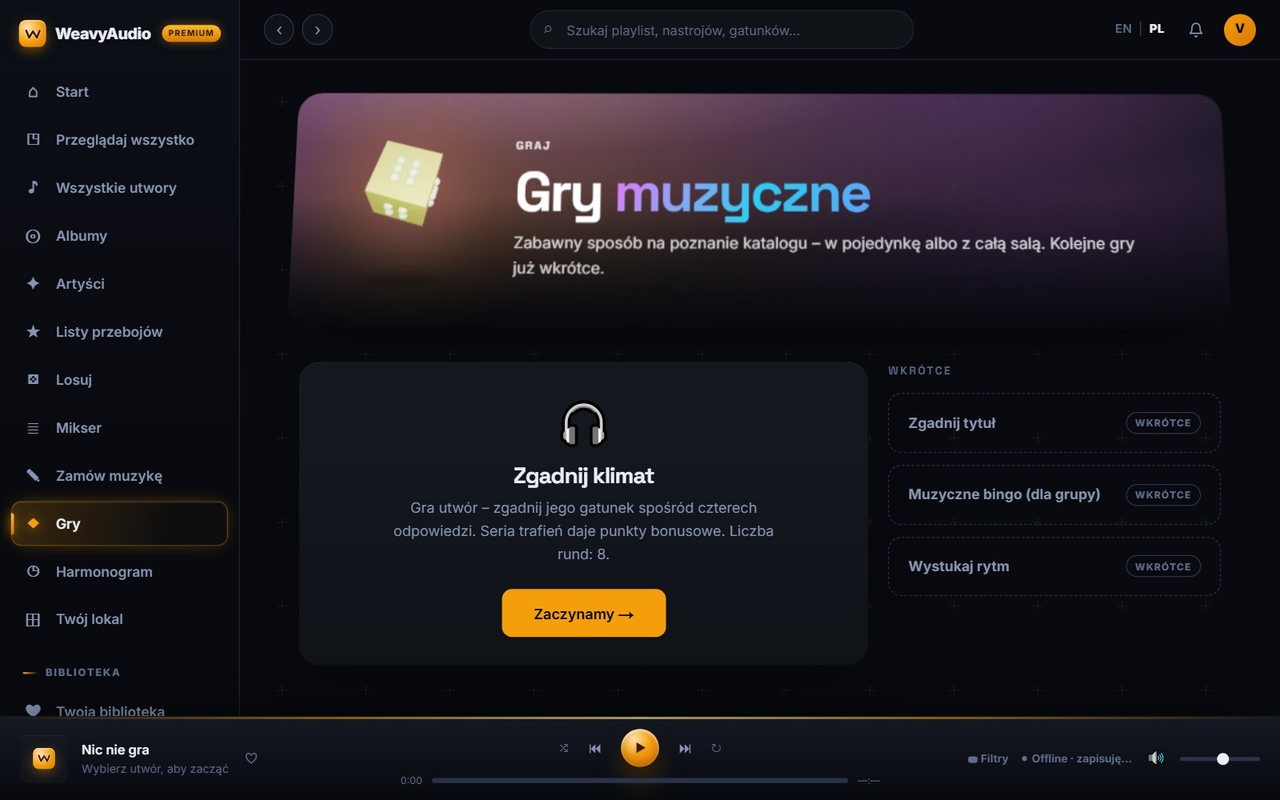 Gry muzyczne w WeavyAudio z grą Zgadnij klimat i zapowiedzią kolejnych gier