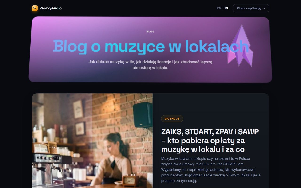 Blog o muzyce w lokalach WeavyAudio z wpisem o ZAiKS, STOART, ZPAV i SAWP